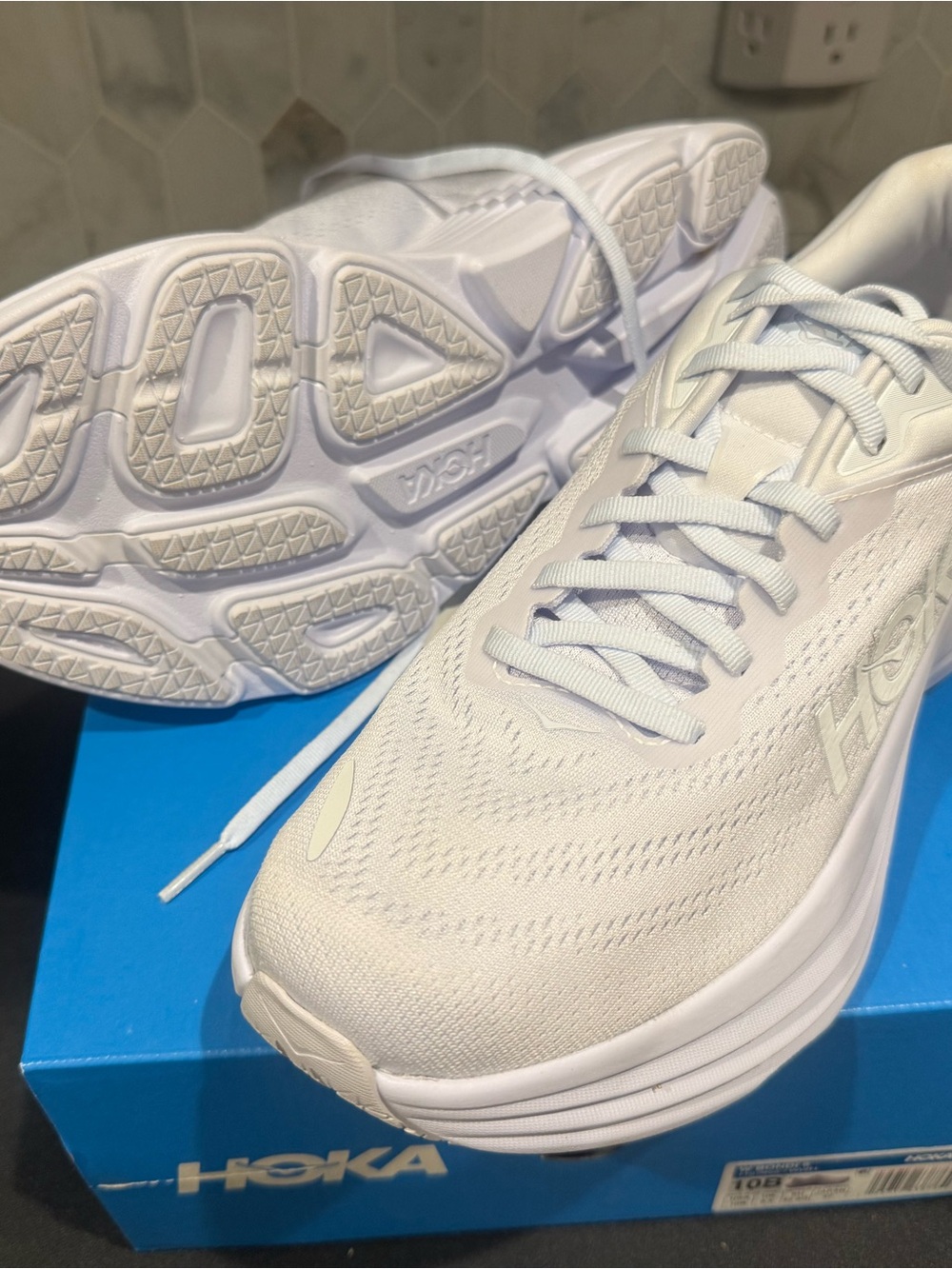 Hoka Bondi Size 10 Women's White Cushioned Running Sneakers - Picture 2 of 5